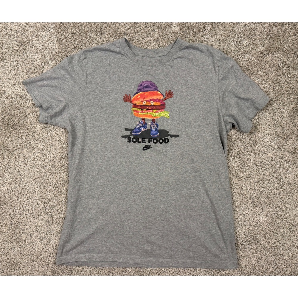 Nike Mens Sole Food Burger Graphic T-Shirt Gray Large Dunk Sneakerhead Tee